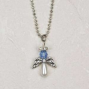 Children Girls Angel Necklace Birthstone Light Blue Angel Pendant with 