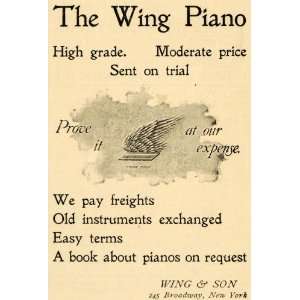  1895 Ad Wing & Son Piano Player 245 Broadway New York 
