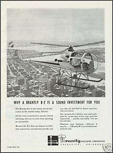 1962 BRANTLY B 2 HELICOPTER~Vintage Print Photo AD  