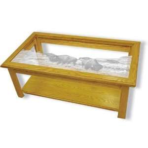Buffalo Coffee Table   Solid Oak with Etched Glass Top Rectangle 