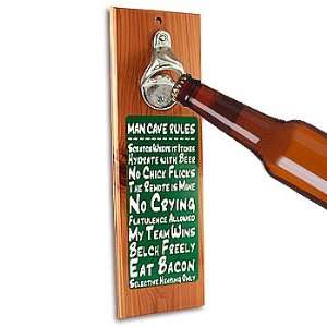 Man Cave Rules Beer Bottle Opener Varnished Cedar Home Decoration 