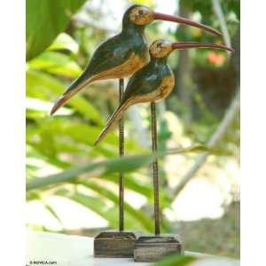 Wood sculptures, Emerald Hummingbirds (pair)