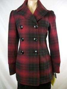 New Womens STEVE MADDEN Red Double Breasted Peacoat M  