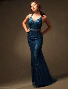 NWT NINA CANACCI Fully Sequin Blue Prom Gown Dress 12  