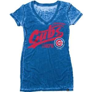 Chicago Cubs Royal Blue Womens Burnout Wash V Neck T Shirt  