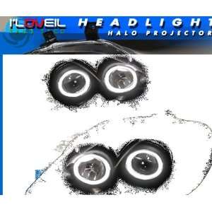  99 00 Honda Civic Dual Halo Projector Headlights Black 