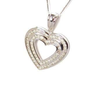   Stunning Double Row Round Diamond Heart Pendant   JewelryWeb Jewelry