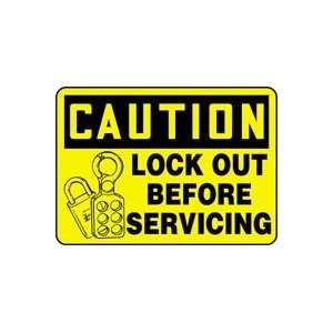  CAUTION LOCK OUT BEFORE SERVICING (W/GRAPHIC) Sign   10 x 