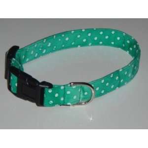  Green White Polka Dot Polkadots Dog Collar Small 3/4 