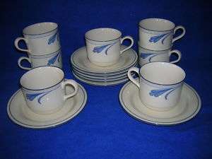 Lenox Chinastone BLUE BRUSHSTROKES 7 cup & saucer sets  