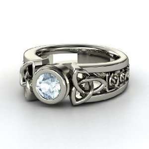    Celtic Sun Ring, Round Aquamarine 14K White Gold Ring Jewelry