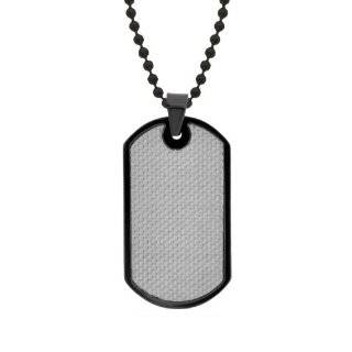 Mens Stainless Steel and Silver Carbon Fiber Dog Tag with Black Ionic 
