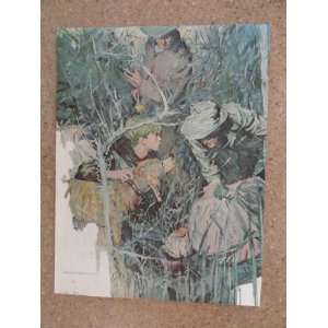  Illustration,{painting} 60s Print Art (2 men,boy and dog find a man 