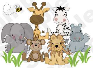JUNGLE JEEP ANIMALS BABY NURSERY WALL STICKERS DECALS  