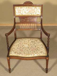 Antique Mahogany Edwardian Floral Nursing Arm Chair
