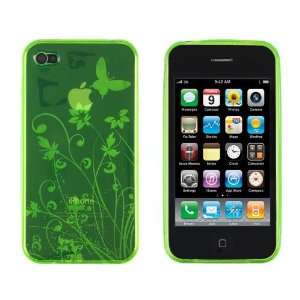  Neon Green Butterfly Flower TPU Case for Apple iPhone 4 