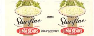 Vintage Shurfine Lima Beans Can Label N.R.O.G. Chicago  