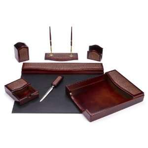  Majestic Goods Seven Piece Brown Oak Wood and PU Desk Set 