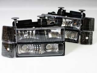 94 98 Chevrolet C1500/K1500/C2500 Black Chrome Headlights + Bumper 