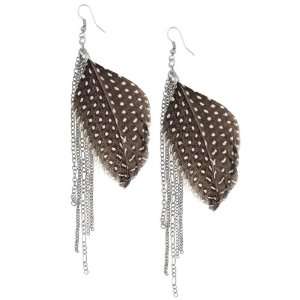 Capelli New York Metal Fish Hook Earring With Spotted Feather And 