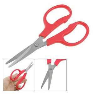  Students Stainless Steel Blade Red Grip Straight Scissors 