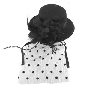  Rosallini Black Dotted Mesh Veil Flower Feather Hat Style 