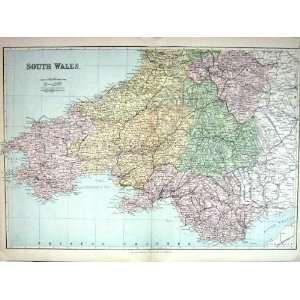   Antique Map Wales 1885 Swansea Carmarthen Glamorgan