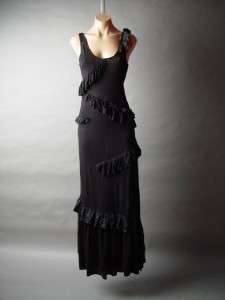 With its statuesque form, this black sleeveless floor length dress 