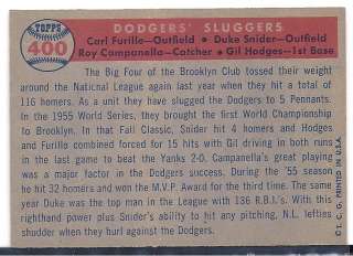   Topps #400 Dodgers Sluggers Furillo Snider Campanella Hodges  