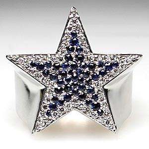 Dallas Cowboys Star Diamond & Blue Sapphire Players Ring Solid 