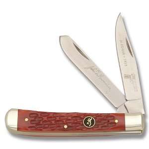  Browning Knives 182 Trapper Pocket Knife with Red Jigged 
