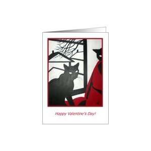 Valentines Day Be My Valentine Cat Sillouettes in Red, Black & White 