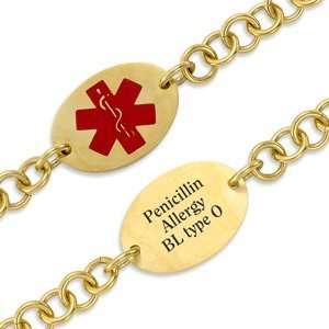    Gold Stainless Steel Oval Medical Alert ID Bracelet Jewelry