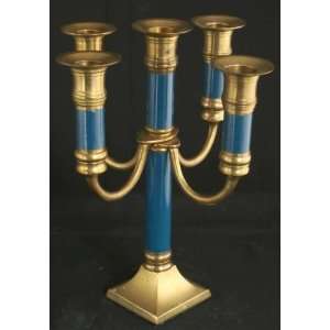  Vintage French 4 Arm Blue Candelabra Candlestick 