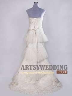 Tiered Tulle Bead Sequins Taffeta Wedding Dress Size 2 4 618 