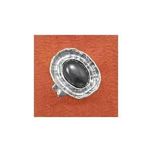  Sterling Silver Ring, Oval 9x14mm Hematite, 1 inch wide 