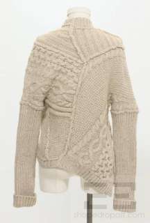 All Saints Spitalfields Tan Knit Asymmetric Leather Button Up Cardigan 