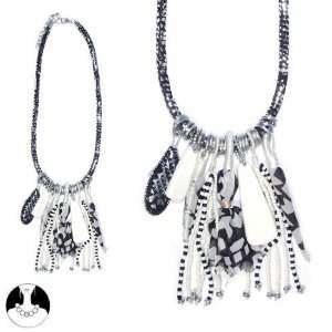 sg paris women necklace necklace resine leather 50 cm black and white 