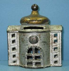 PRESTO CAST IRON TOY BANK OLD ORIGINAL PAINT GUARANTEED OLD 