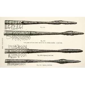 com 1889 Wood Engraving Kragehul Find Spears Iron Viking Age Weapons 