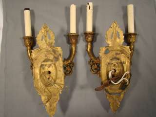 Antique FRENCH VICTORIAN Style LOUIS XIV Old BRASS Double LAMP Wall 