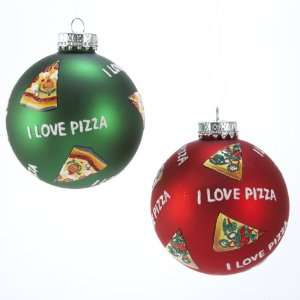  Pack of 12 Pizza Shop I Love Pizza Glass Ball Christmas 