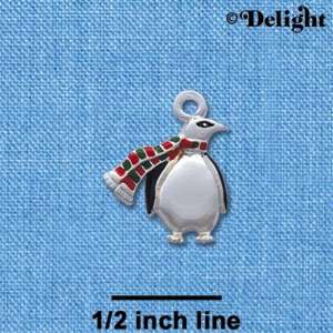 C1236* tlf   Penguin with Scarf   Silver Plated Charm (Left or Right)