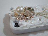 3D Cute Cake Pearl Bling Rose Crystal Case Cover for iPhone 4 4S Black 