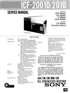 SONY ICF 2001D, ICF  2010 COMPLETE SERVICE MANUAL ON CD  
