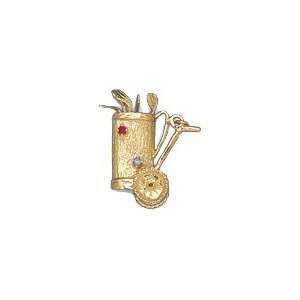  Golf Clubs on Hand Cart, 14K Yellow Gold Charm Jewelry