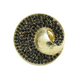  Gold Tone Metal Stretch Ring Black   Diameter 1.25 