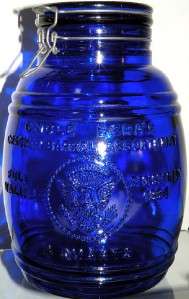 HUGE COBALT BLUE GLASS COOKIE JAR with AMERICAN EAGLE Uncle Ezras 