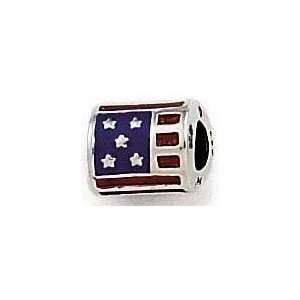 Authentic Zable USA American Flag 925 Sterling Silver Enamel Bead 