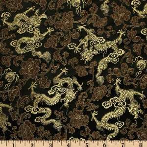  29 Wide Chinese Silk Brocade Dragons Black Fabric By The 
